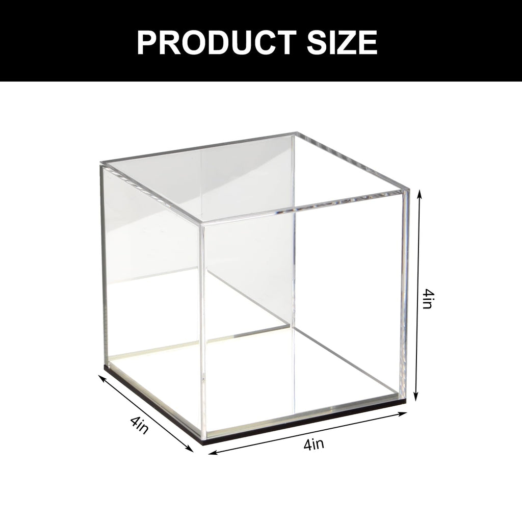 KCGANI Clear Acrylic Display Box with Mirror Back – 4x4x4 Inch Cube for Collectibles