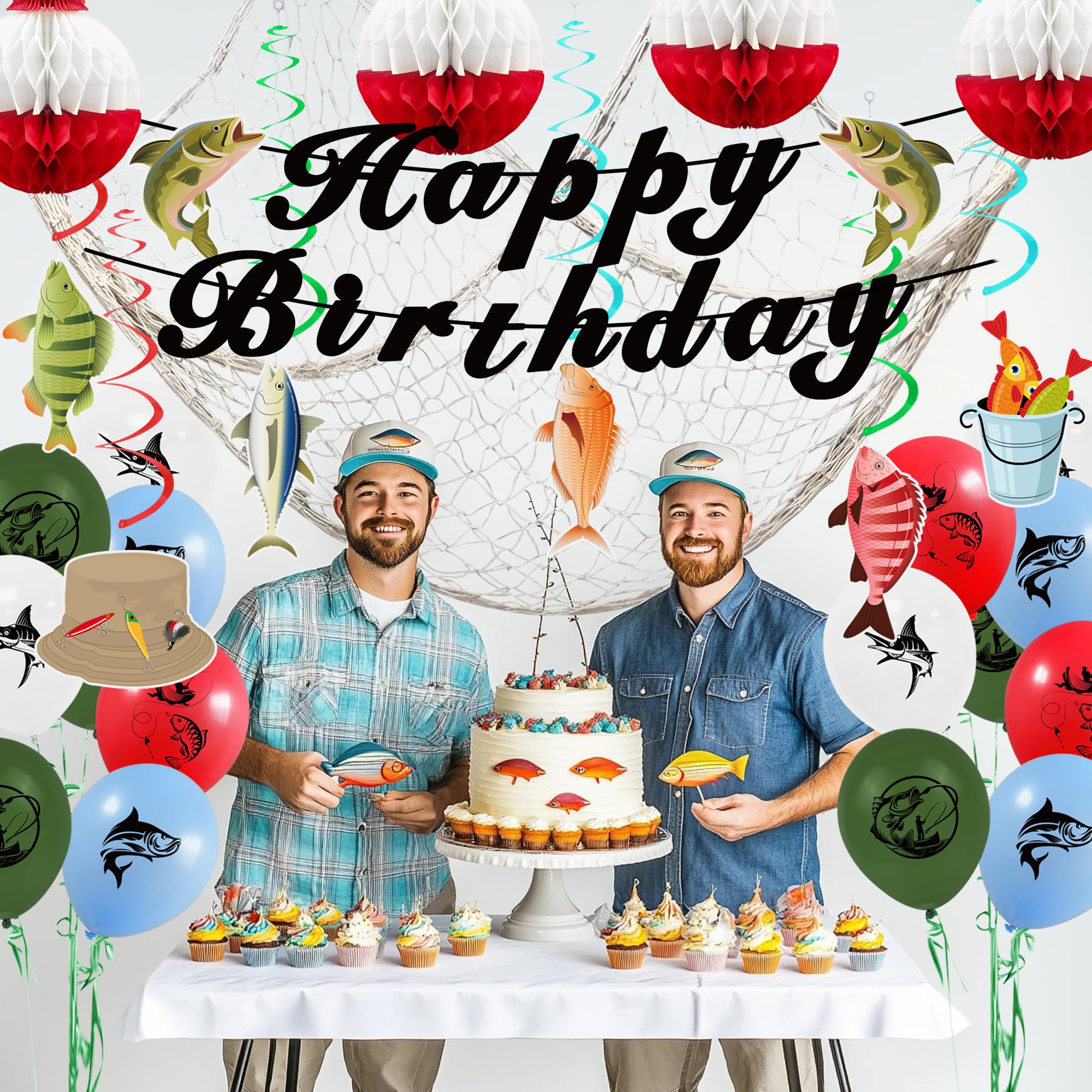 KDPATFAV Gone Fishing Party Decorations Kit with Banners, Swirls & Balloons