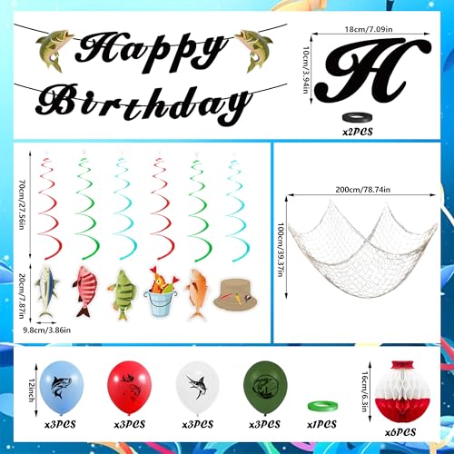 KDPATFAV Gone Fishing Party Decorations Kit with Banners, Swirls & Balloons