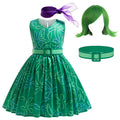 Keaiyouhuo Green Disgust Costume for Girls – Includes Wig, Kids Cosplay Dress for Halloween Birthday Christmas