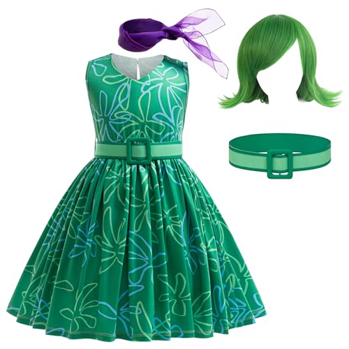 Keaiyouhuo Green Disgust Costume for Girls – Includes Wig, Kids Cosplay Dress for Halloween Birthday Christmas