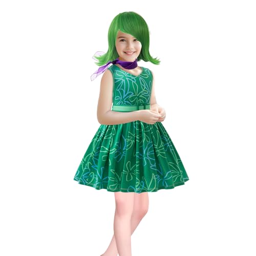 Keaiyouhuo Green Disgust Costume for Girls – Includes Wig, Kids Cosplay Dress for Halloween Birthday Christmas