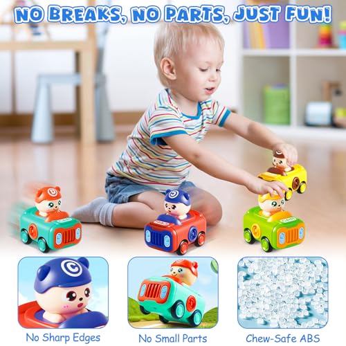 Keamaidy 4-Pack Press-to-Go Baby Car Toys for Toddlers 1-3, No-Battery Whistle Push Cars