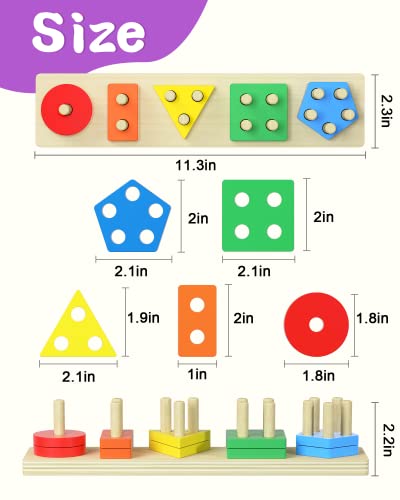 kecristv Montessori Shape Sorter – 20-Piece Wooden Stacking Toy for Toddlers Ages 1-3
