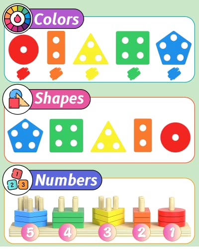 kecristv Montessori Shape Sorter – 20-Piece Wooden Stacking Toy for Toddlers Ages 1-3