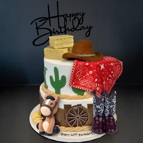 KEEPARTY 11-Piece Cowboy Cake Toppers – Hat, Boot, Horse, and Western Decorations for Birthday or Baby Shower