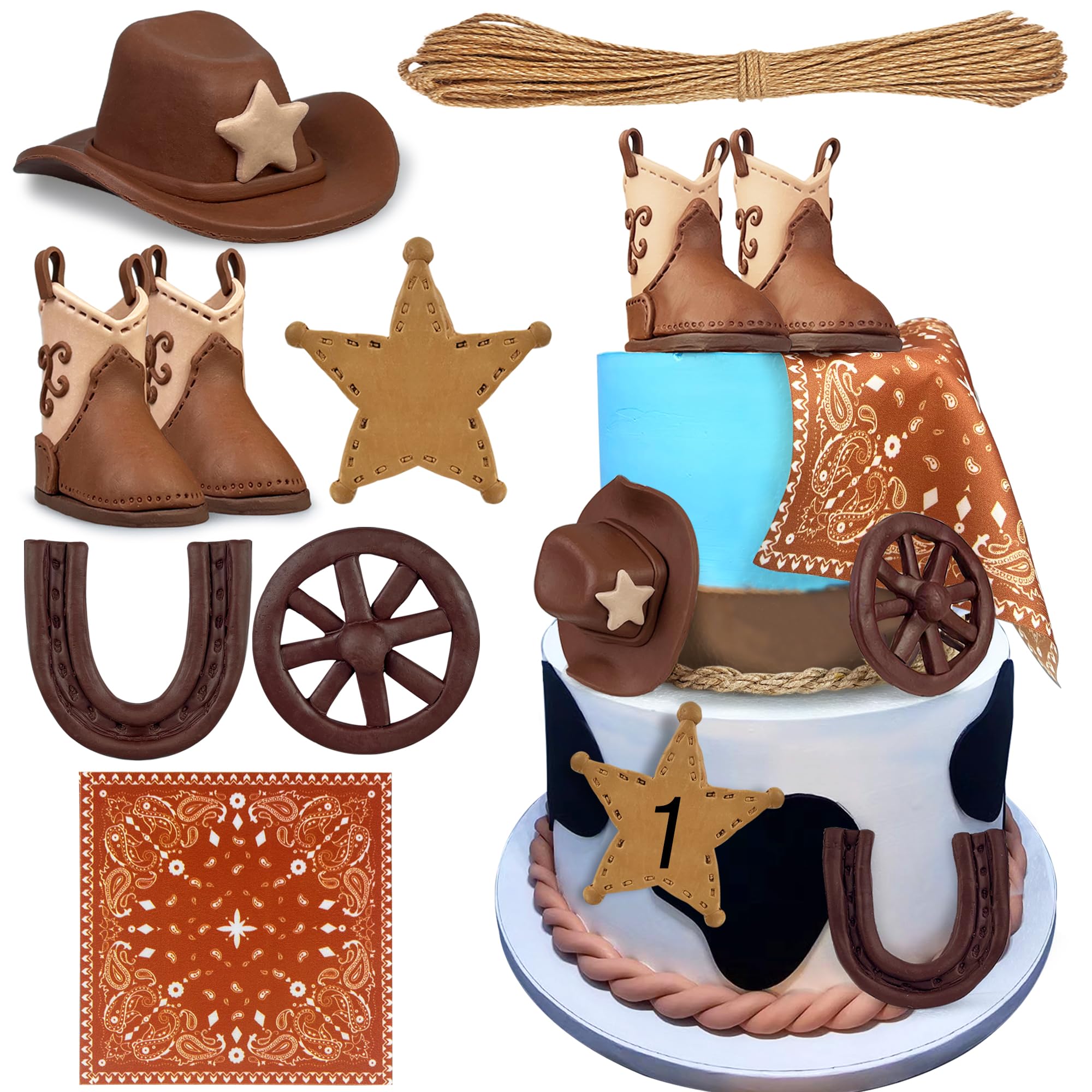 KEEPARTY Cowboy Hat & Boot Cake Toppers - 8-Piece Western Party Decor Set