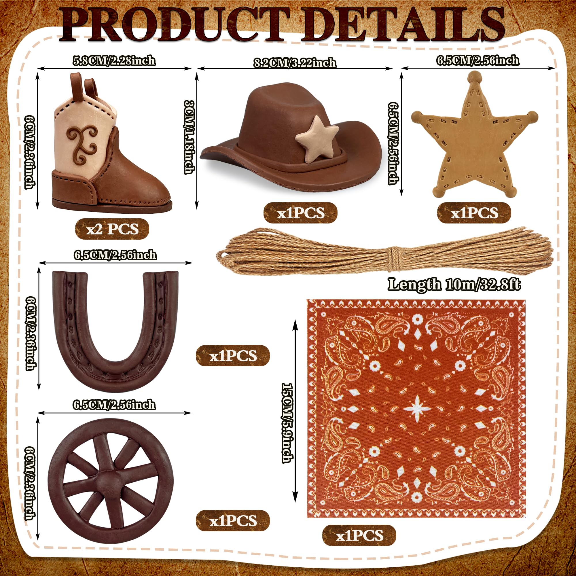 KEEPARTY Cowboy Hat & Boot Cake Toppers - 8-Piece Western Party Decor Set