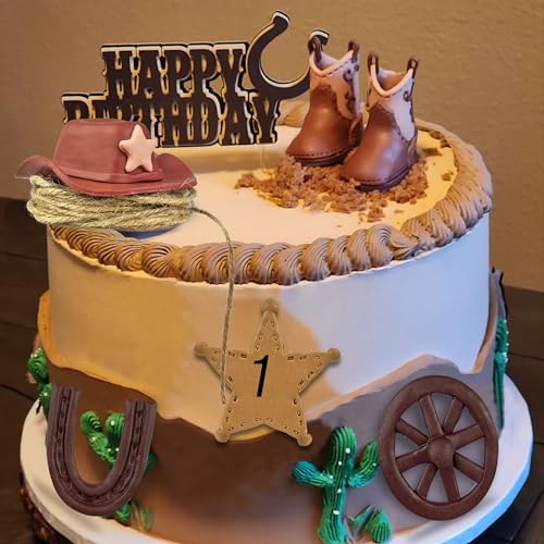 KEEPARTY Cowboy Hat & Boot Cake Toppers - 8-Piece Western Party Decor Set