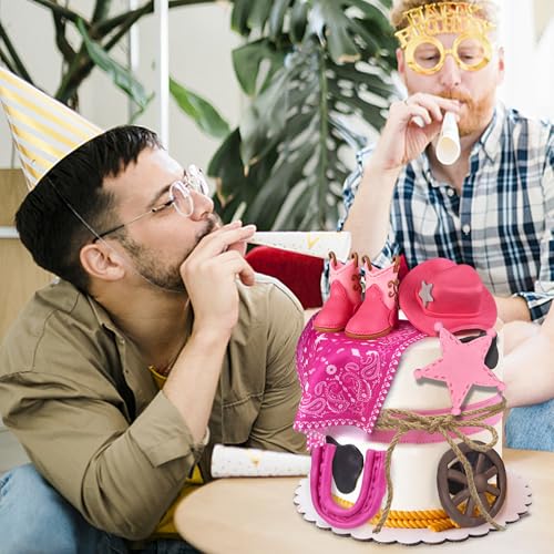 KEEPARTY Cowgirl Cake Toppers Set – Hat, Boot, Star, Horseshoe & More for Western Theme Parties