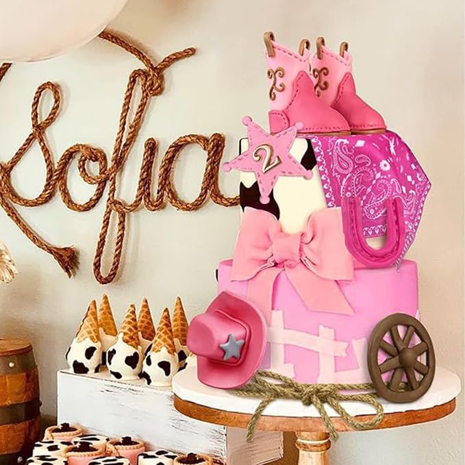 KEEPARTY Cowgirl Cake Toppers Set – Hat, Boot, Star, Horseshoe & More for Western Theme Parties