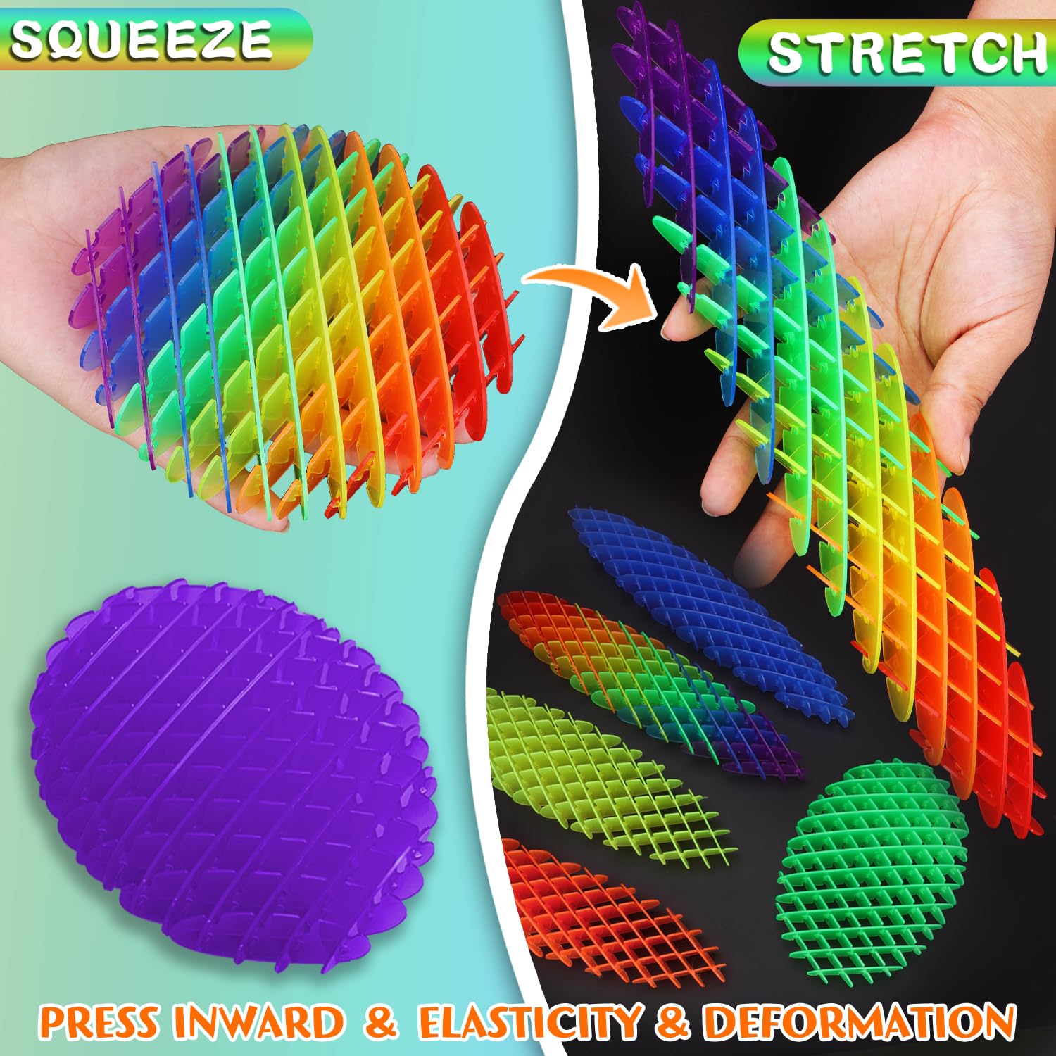 KEJIH 7-Pack Fidget Worm Toy - Stretchy Sensory Slug for Stress Relief, Quiet Anxiety Toy for Kids & Adults, Multicolor Elastic Mesh Fidgets (7 Colors)