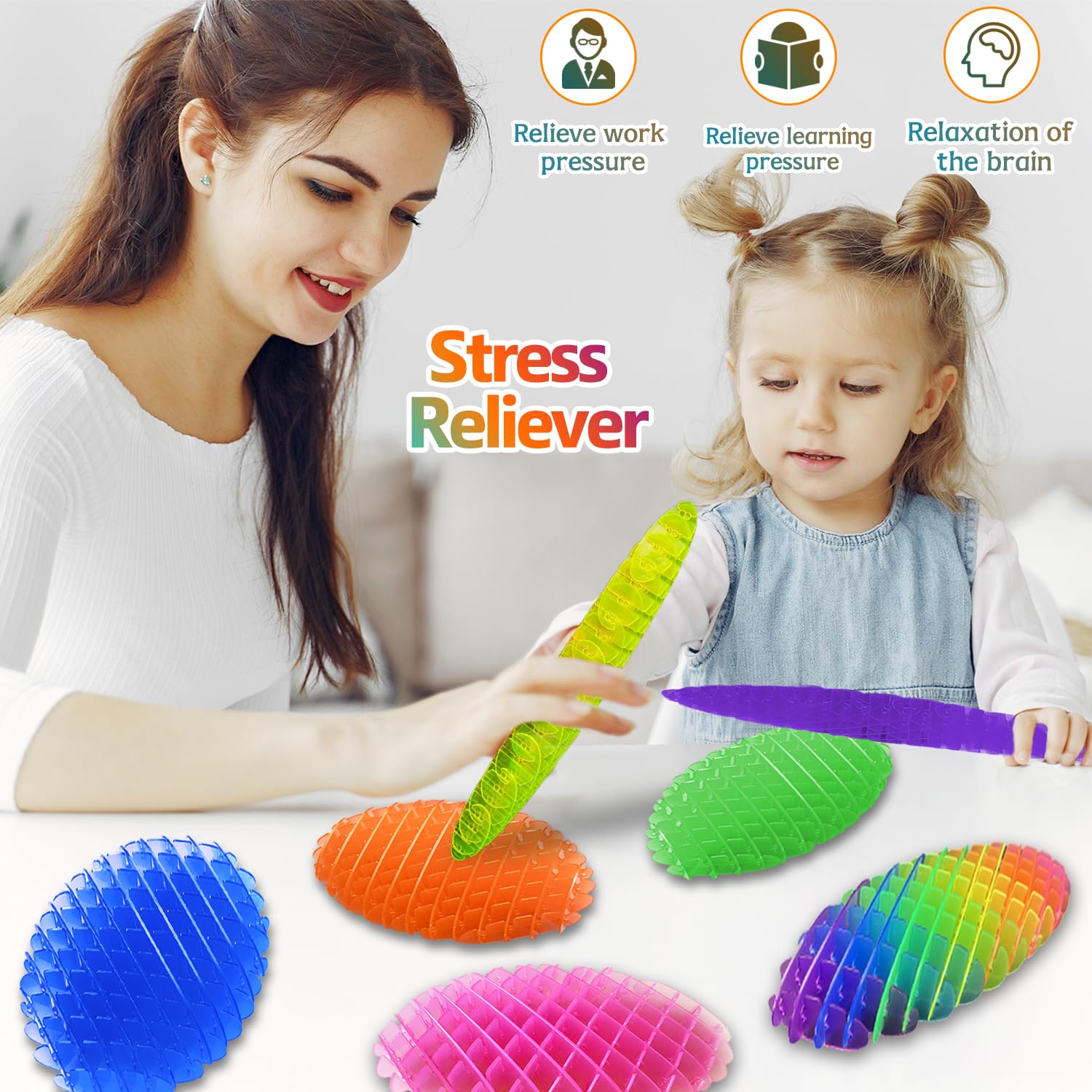 KEJIH 7-Pack Fidget Worm Toy - Stretchy Sensory Slug for Stress Relief, Quiet Anxiety Toy for Kids & Adults, Multicolor Elastic Mesh Fidgets (7 Colors)