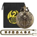Keller & Weber Mini DND Dice Set with Steampunk Paladin Pocket Watch Case - 7 Polyhedral Metal Dice in Bronze, with Gift Bag