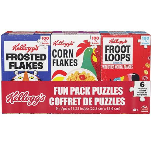 Kellogg's Cereal Puzzles 6-Pack – Mini Cereal Box Jigsaw Puzzles (100 Pieces Each, Ages 4+)