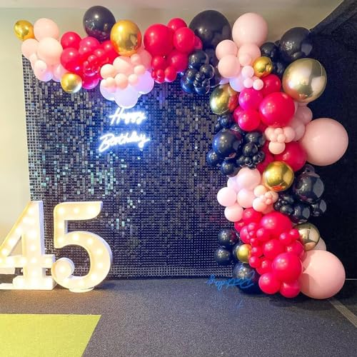 KEPMOV 100 Pcs Hot Pink & Black Balloon Arch Kit – 18/12/10/5 Inch Latex Balloons for Party Decorations