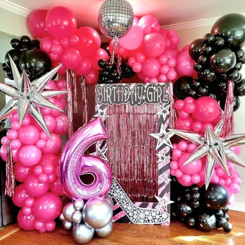 KEPMOV 100 Pcs Hot Pink & Black Balloon Arch Kit – 18/12/10/5 Inch Latex Balloons for Party Decorations