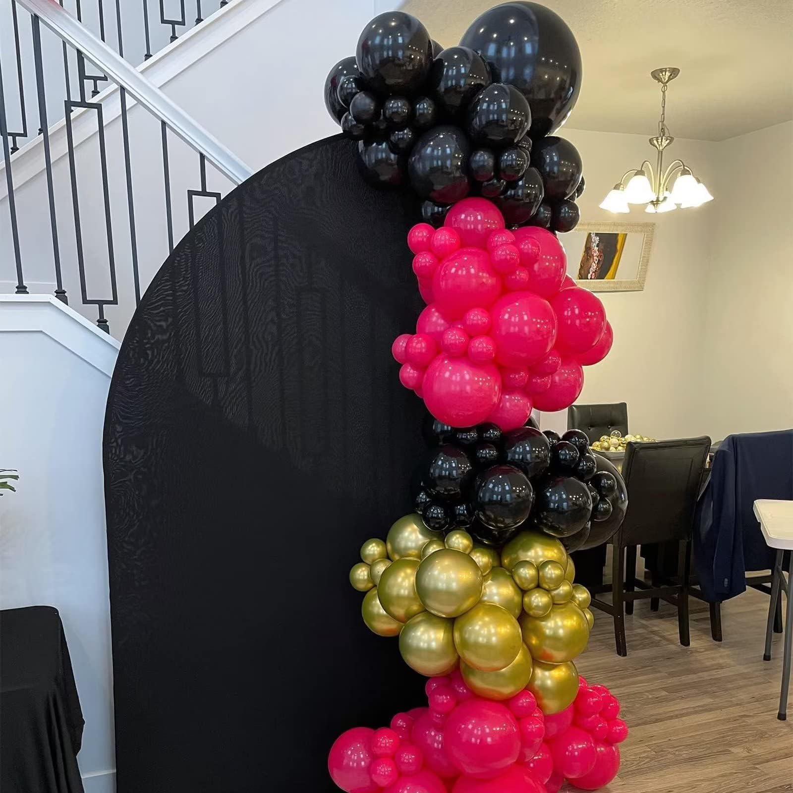 KEPMOV 100 Pcs Hot Pink & Black Balloon Arch Kit – 18/12/10/5 Inch Latex Balloons for Party Decorations