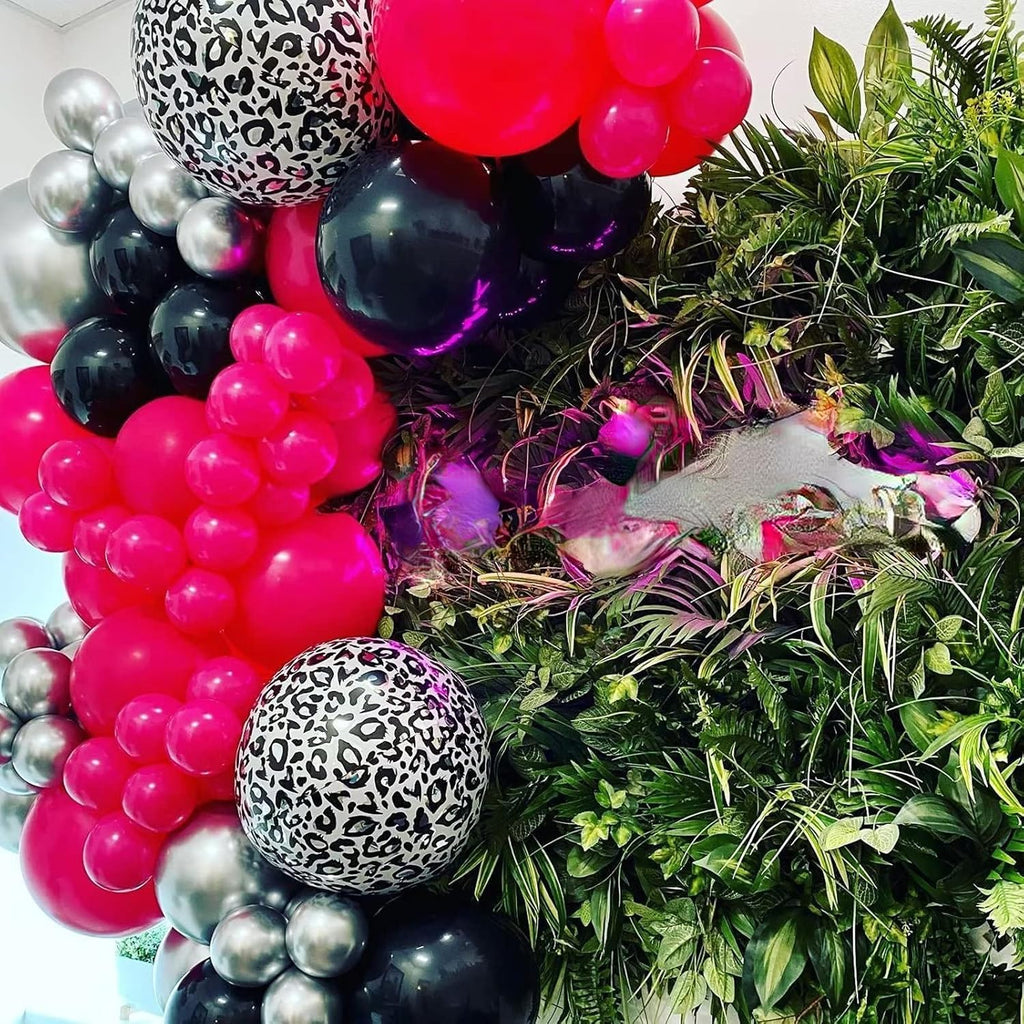 KEPMOV 100 Pcs Hot Pink & Black Balloon Arch Kit – 18/12/10/5 Inch Latex Balloons for Party Decorations