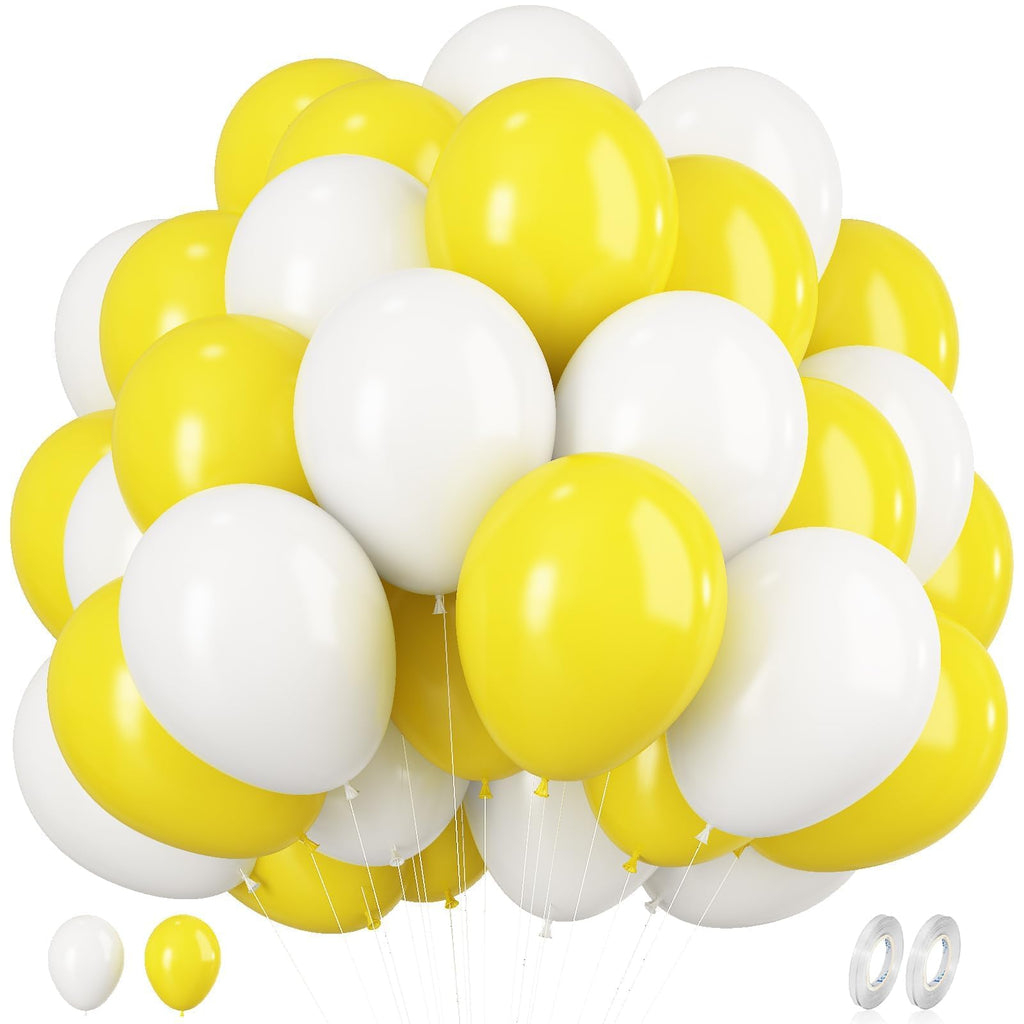 KEPMOV 60 Pack Yellow and White Balloons 12 Inch Latex Helium Party Decoration
