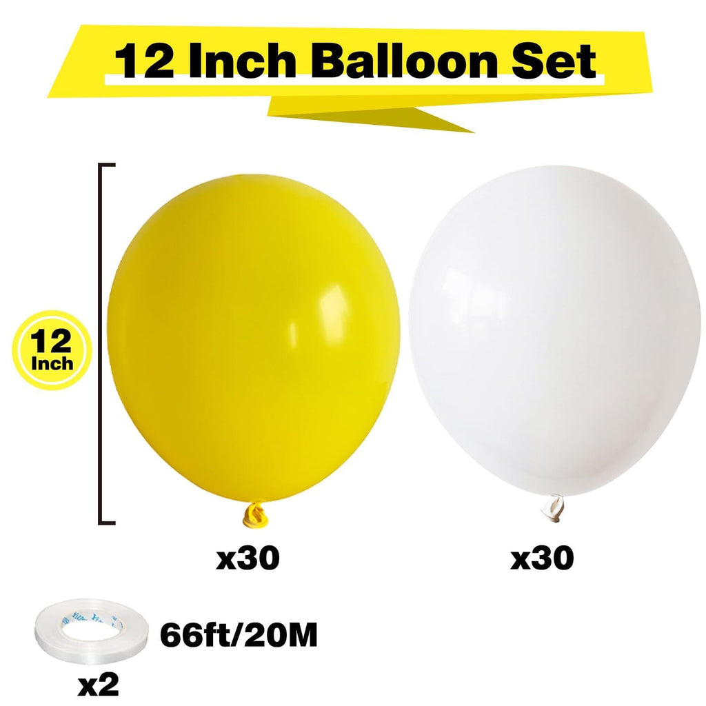 KEPMOV 60 Pack Yellow and White Balloons 12 Inch Latex Helium Party Decoration
