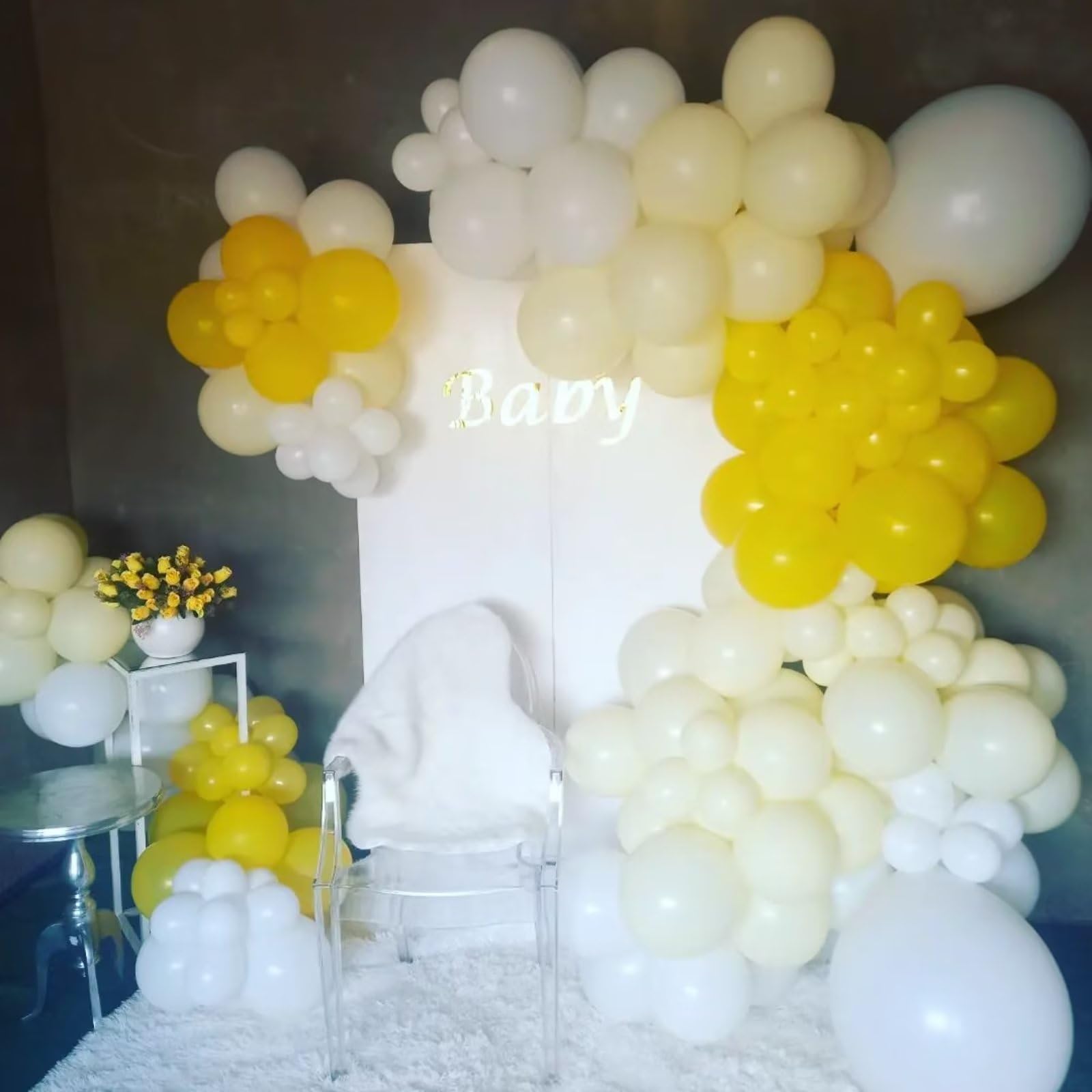 KEPMOV 60 Pack Yellow and White Balloons 12 Inch Latex Helium Party Decoration