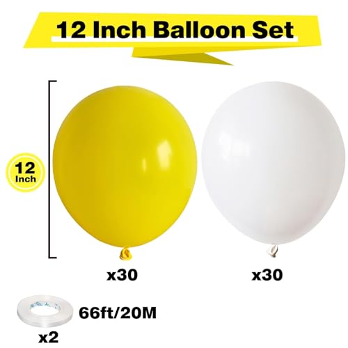 KEPMOV 60 Pack Yellow and White Balloons 12 Inch Latex Helium Party Decoration