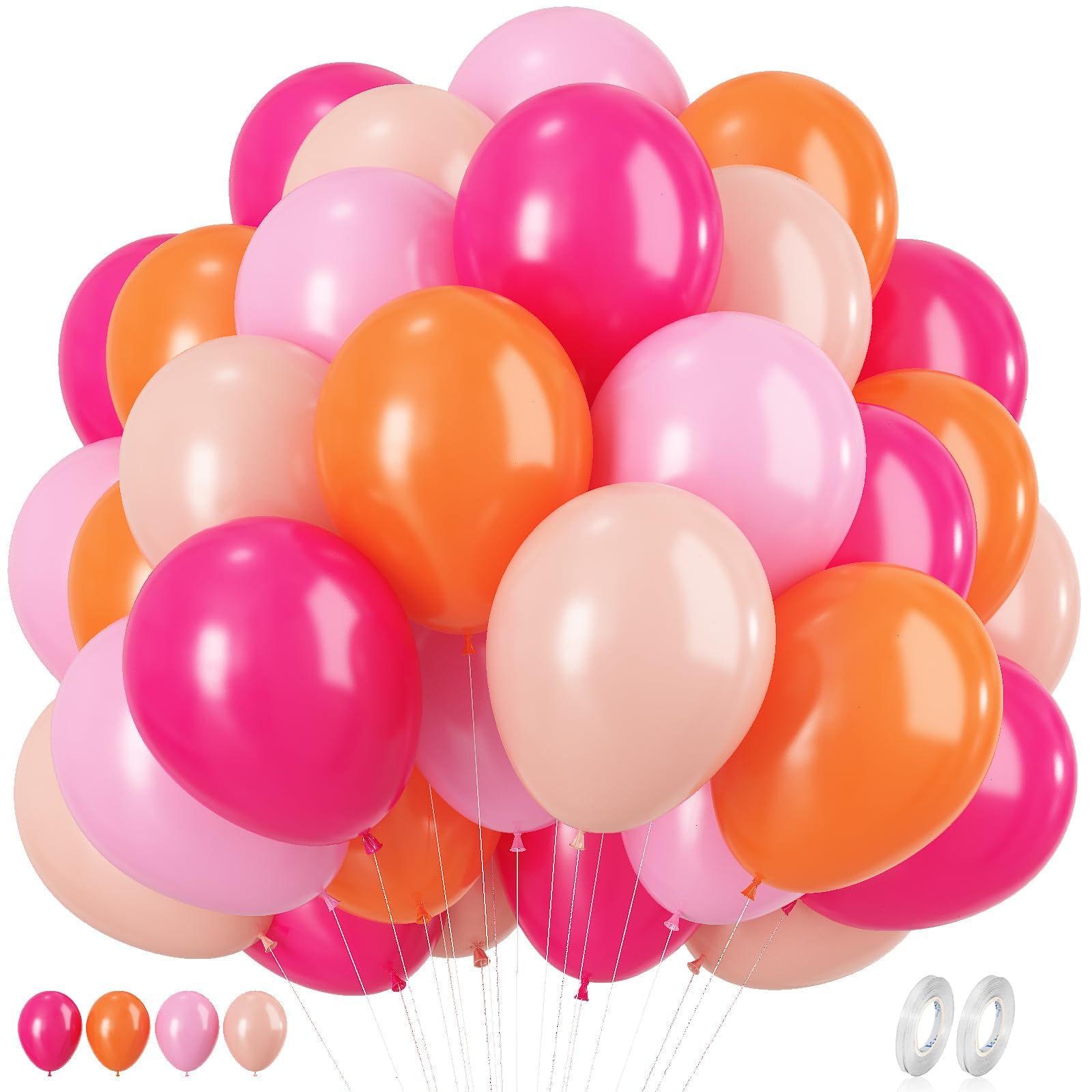 KEPMOV 60 Pcs Pink and Orange Balloons - 12 Inch Latex Party Balloons for Birthdays, Bridal Showers, Weddings & Summer Decor