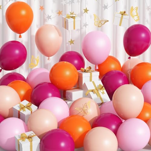 KEPMOV 60 Pcs Pink and Orange Balloons - 12 Inch Latex Party Balloons for Birthdays, Bridal Showers, Weddings & Summer Decor