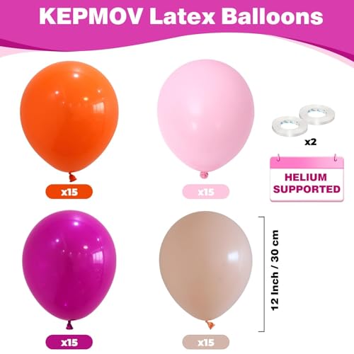 KEPMOV 60 Pcs Pink and Orange Balloons - 12 Inch Latex Party Balloons for Birthdays, Bridal Showers, Weddings & Summer Decor