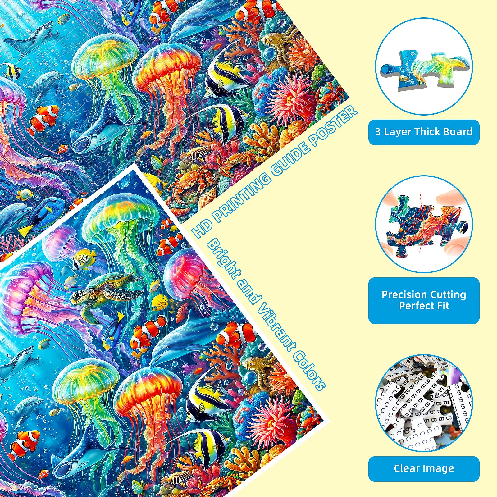 Kepovin 1000-Piece Jellyfish Puzzle for Adults – Colorful Ocean Life Jigsaw with Letter Guide