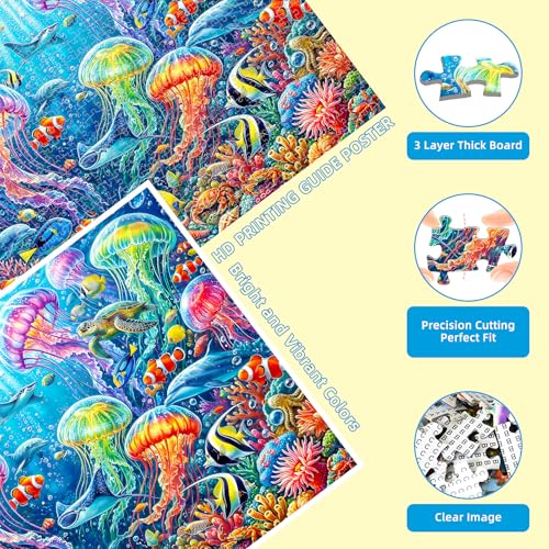 Kepovin 1000-Piece Jellyfish Puzzle for Adults – Colorful Ocean Life Jigsaw with Letter Guide