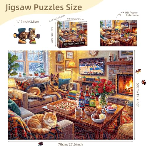 kepovin 1000 Piece Jigsaw Puzzle for Adults – Cozy Winter Living Room Scene, No Glare Ink, Letter Guide on Back
