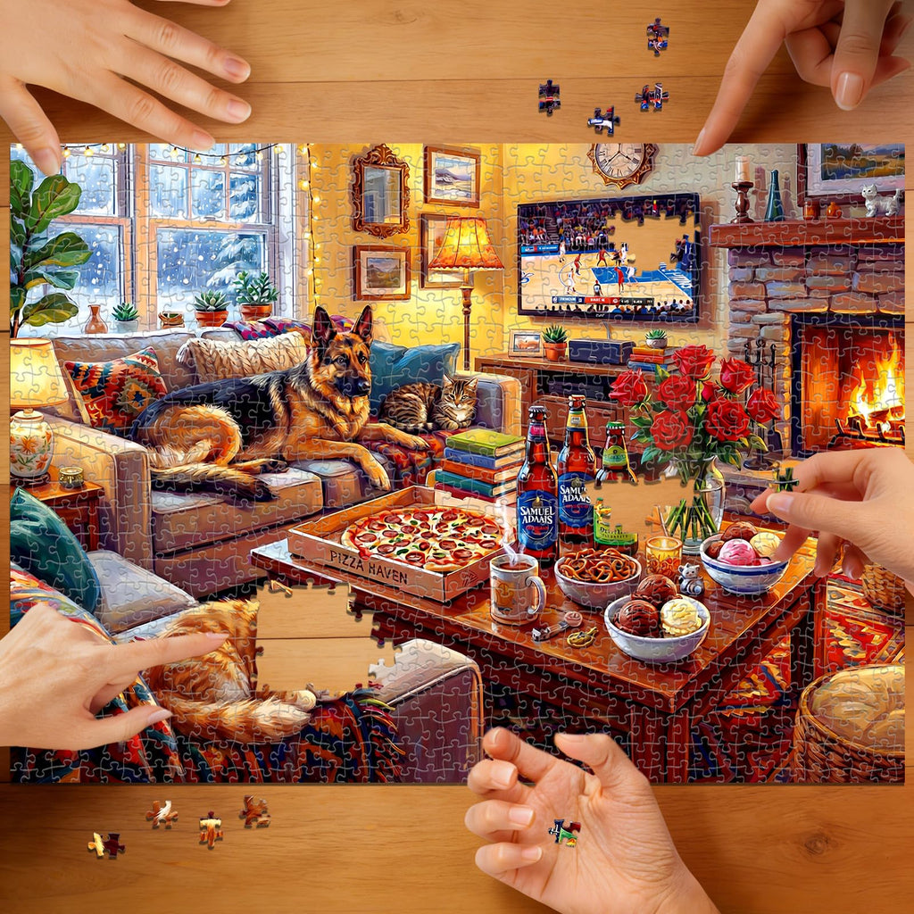 kepovin 1000 Piece Jigsaw Puzzle for Adults – Cozy Winter Living Room Scene, No Glare Ink, Letter Guide on Back