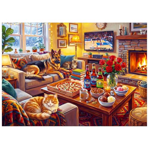 kepovin 1000 Piece Jigsaw Puzzle for Adults – Cozy Winter Living Room Scene, No Glare Ink, Letter Guide on Back
