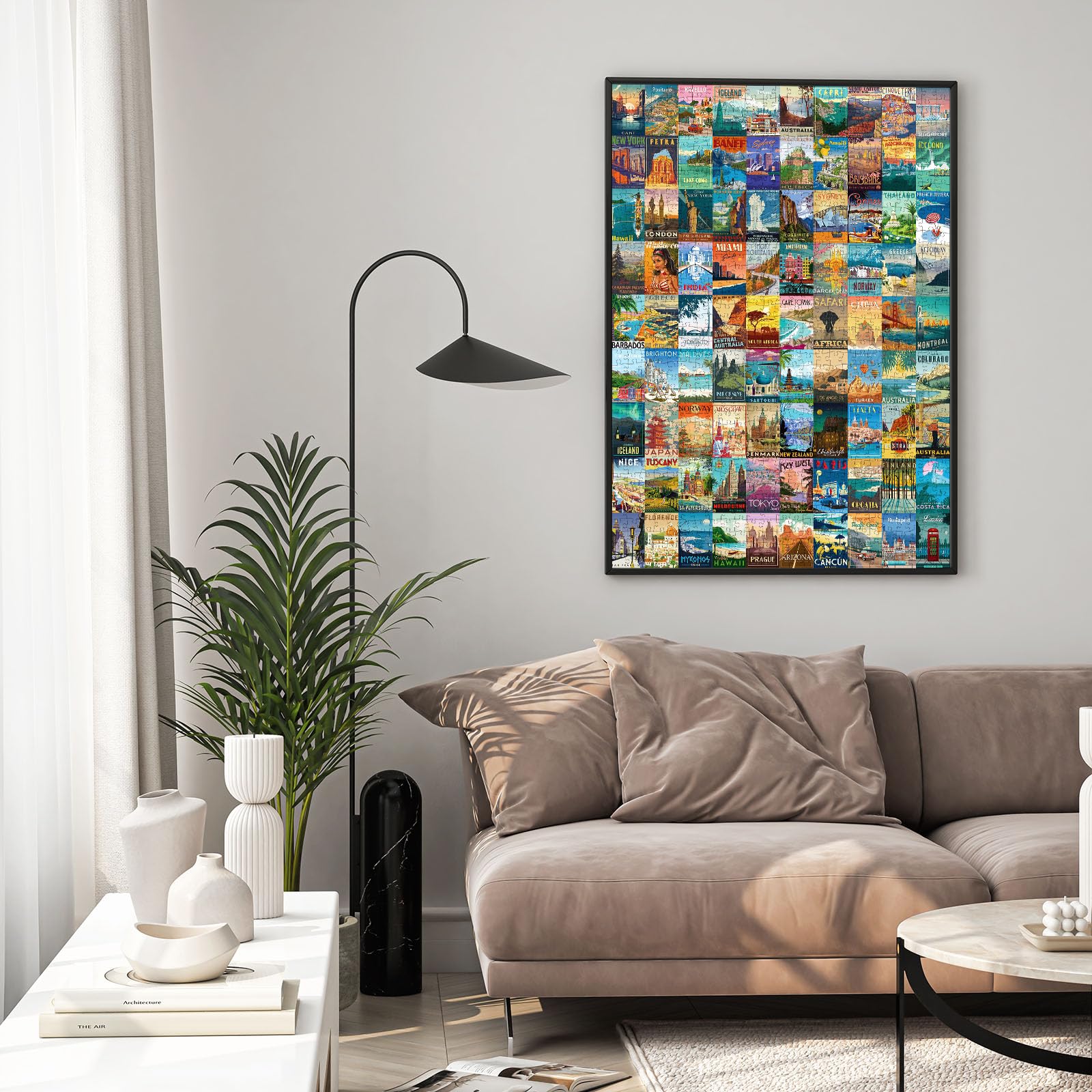 kepovin 1000 Piece Vintage World Travel Jigsaw Puzzle – 90 Landmarks with Poster