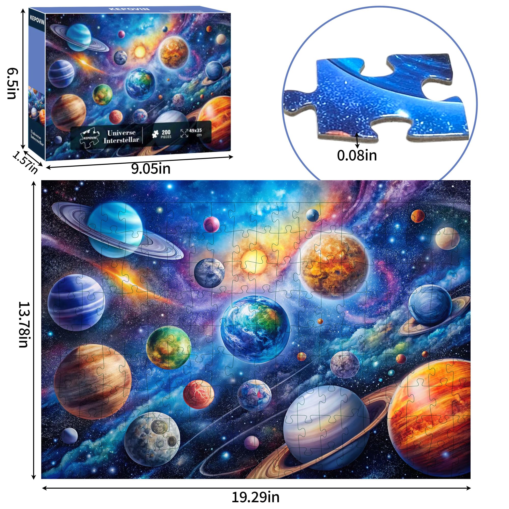 kepovin 200-Piece Solar System Jigsaw Puzzle for Kids Ages 6-8 8-10 10-12 – Educational Space Toy for Boys and Girls
