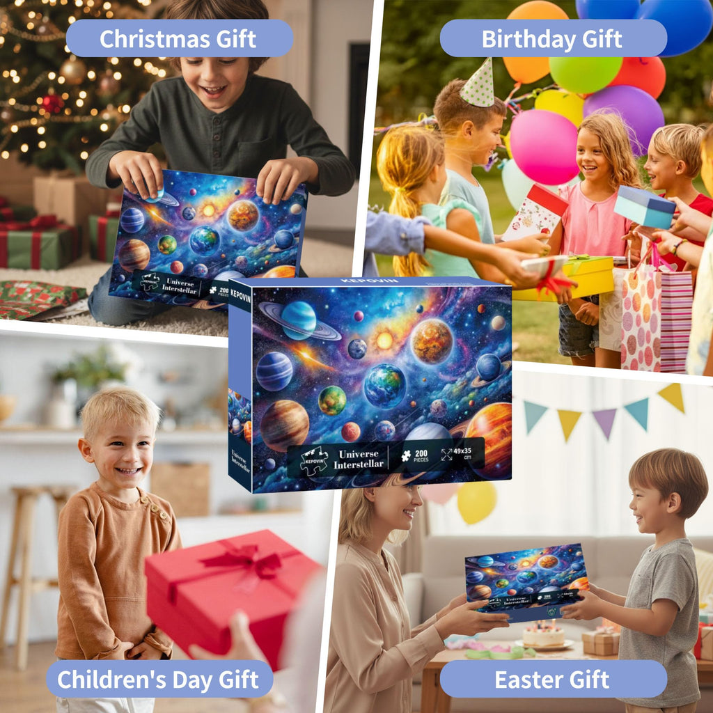 kepovin 200-Piece Solar System Jigsaw Puzzle for Kids Ages 6-8 8-10 10-12 – Educational Space Toy for Boys and Girls