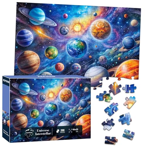 kepovin 200-Piece Solar System Jigsaw Puzzle for Kids Ages 6-8 8-10 10-12 – Educational Space Toy for Boys and Girls