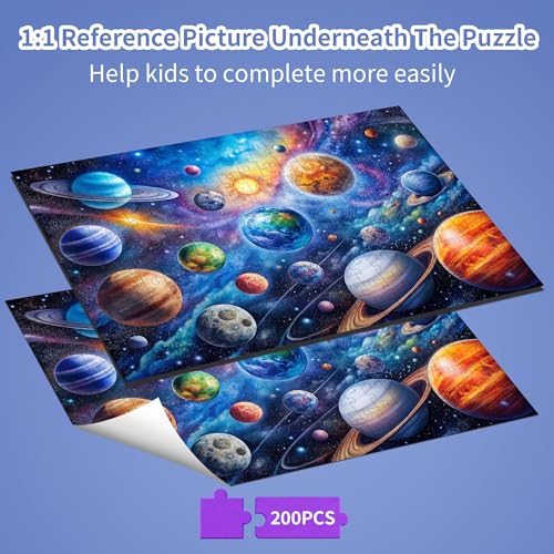 kepovin 200-Piece Solar System Jigsaw Puzzle for Kids Ages 6-8 8-10 10-12 – Educational Space Toy for Boys and Girls