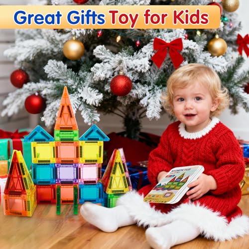 Kerhitoy 48-Piece Mini Magnetic Tiles Travel Set with Metal Box – STEM Building Blocks for Kids Ages 3-8