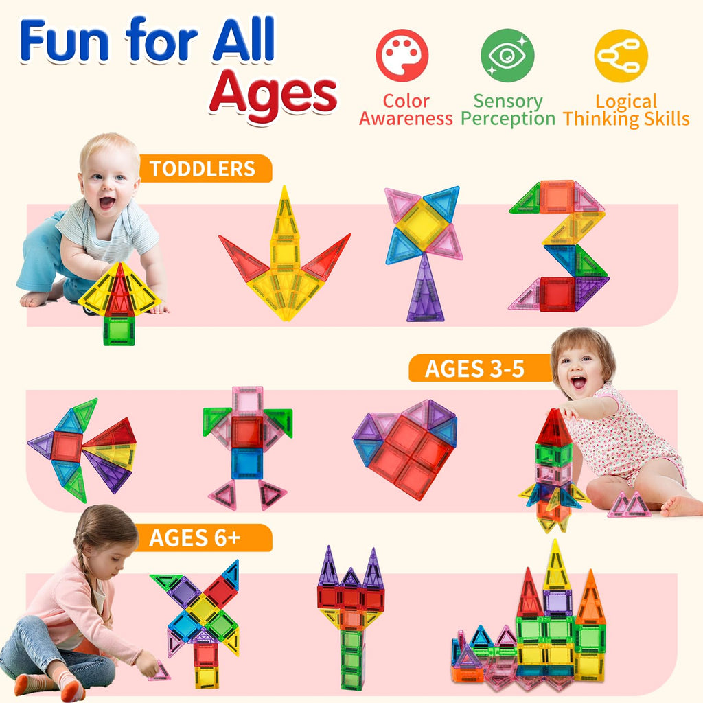 Kerhitoy 48-Piece Mini Magnetic Tiles Travel Set with Metal Box – STEM Building Blocks for Kids Ages 3-8