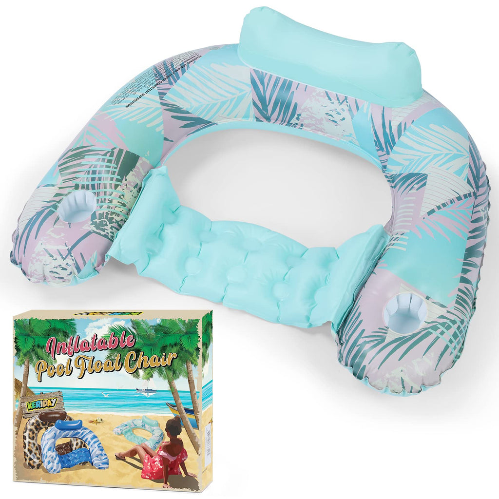 Keriday Extra Large Inflatable Pool Float Chair with Cup Holder - Palma, 34x30 Inches