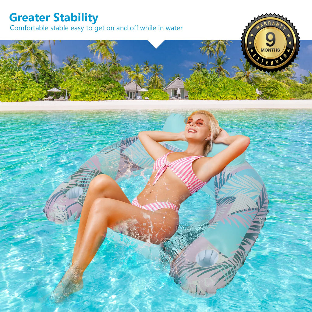 Keriday Extra Large Inflatable Pool Float Chair with Cup Holder - Palma, 34x30 Inches