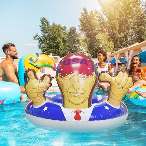 KESOCORAY Presidential Inflatable Pool Float - 36 Inch USA Flag Design with Cartoon Face Armrests