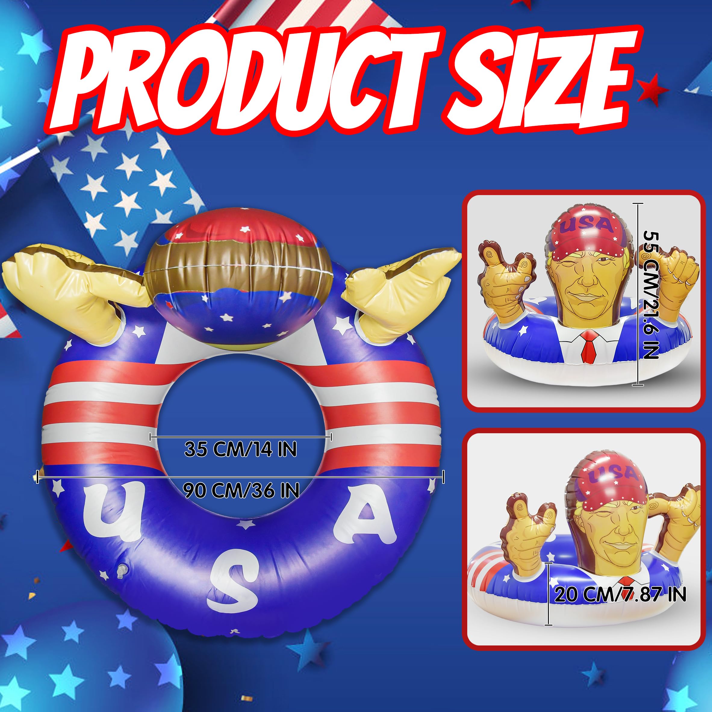 KESOCORAY Presidential Inflatable Pool Float - 36 Inch USA Flag Design with Cartoon Face Armrests