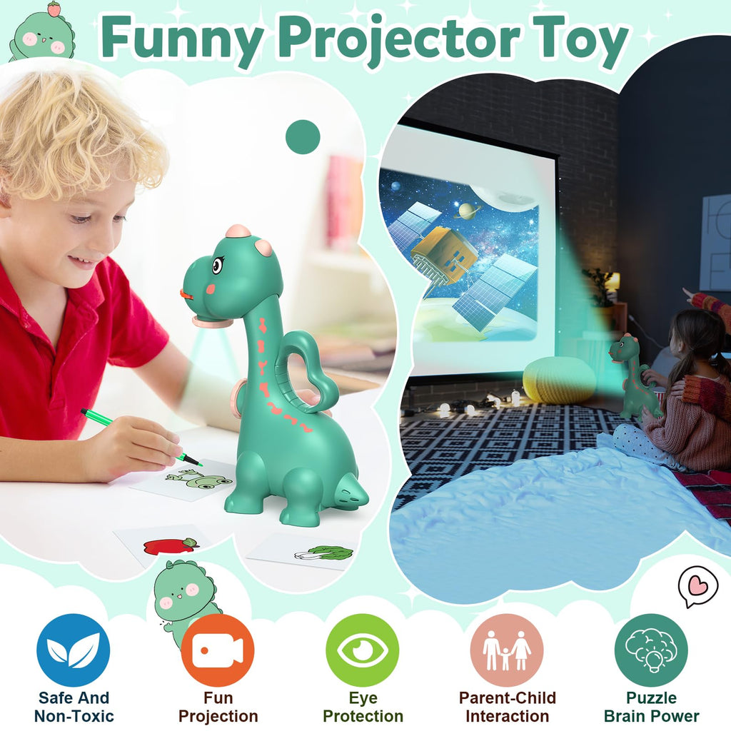KETIEE Dinosaur Drawing Projector for Kids Ages 5-7 - Two Projection Heads, 96 Stencils, Includes Washable Canvas and Pens (Green)