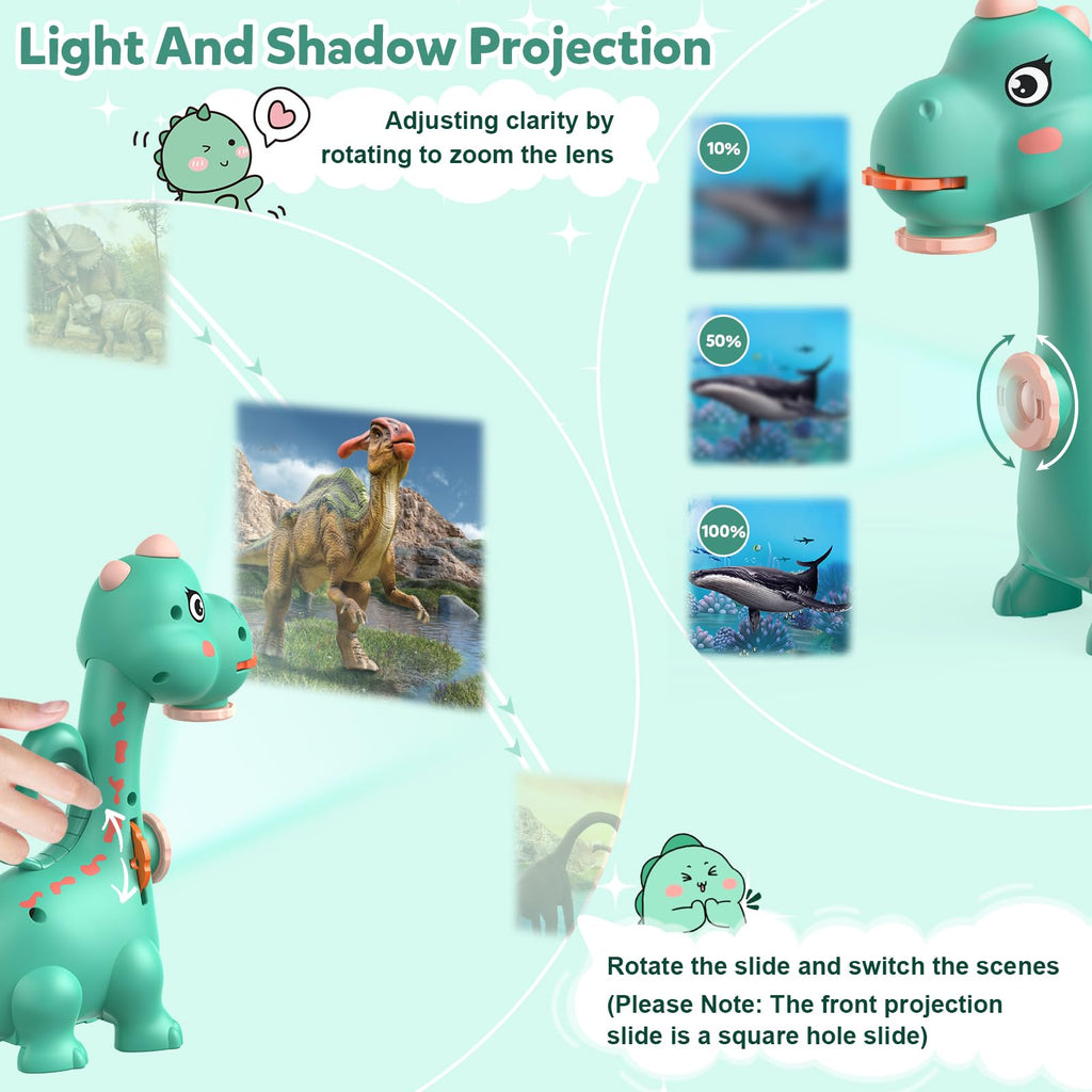 KETIEE Dinosaur Drawing Projector for Kids Ages 5-7 - Two Projection Heads, 96 Stencils, Includes Washable Canvas and Pens (Green)