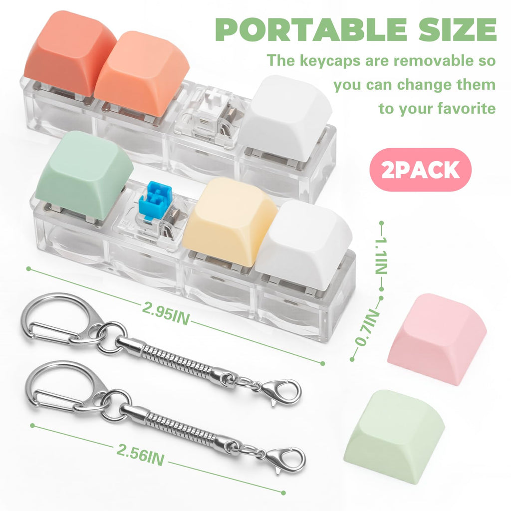 Keyboard Fidget Toy Keychain Set – Silent & Clicky Stress Relief for Adults (2 Pack, Pink & Green)
