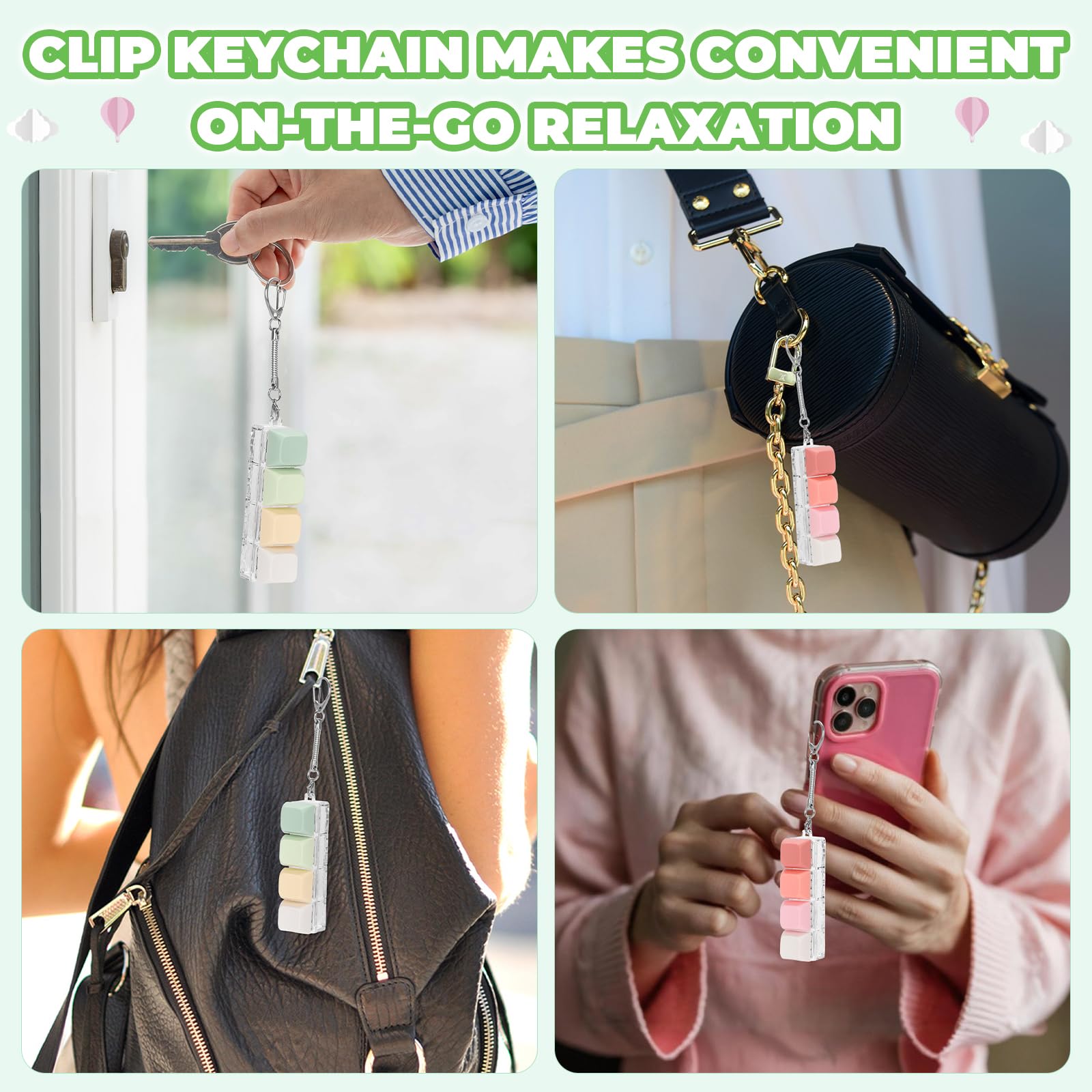 Keyboard Fidget Toy Keychain Set – Silent & Clicky Stress Relief for Adults (2 Pack, Pink & Green)